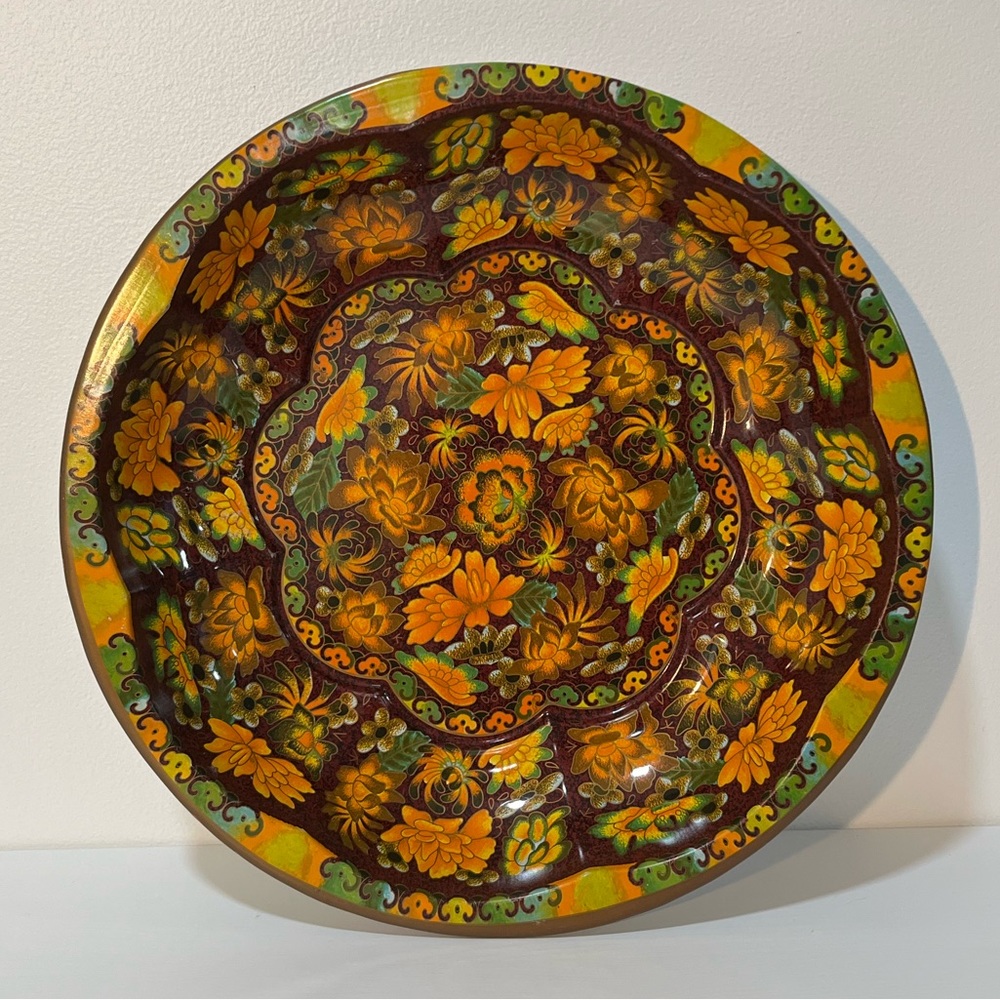 Vintage Daher Brown and Orange Flower Decorative Tinware Serving Bowl